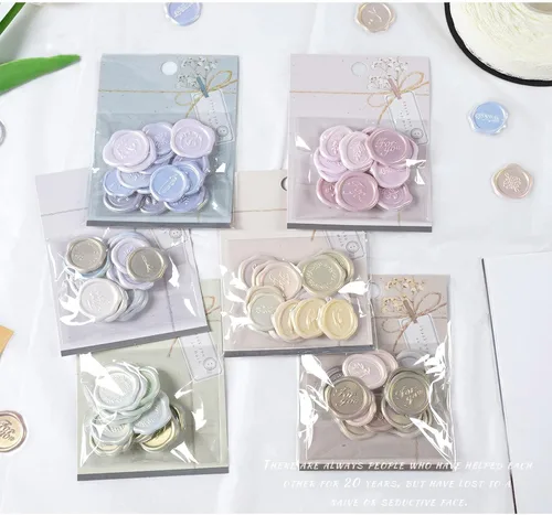 Vista 7 de Calcomanías de sello de cera para invitación de boda, sobres de recortes, sellos, calcomanías de cera autoadhesivas para despedida de soltera Dorado
