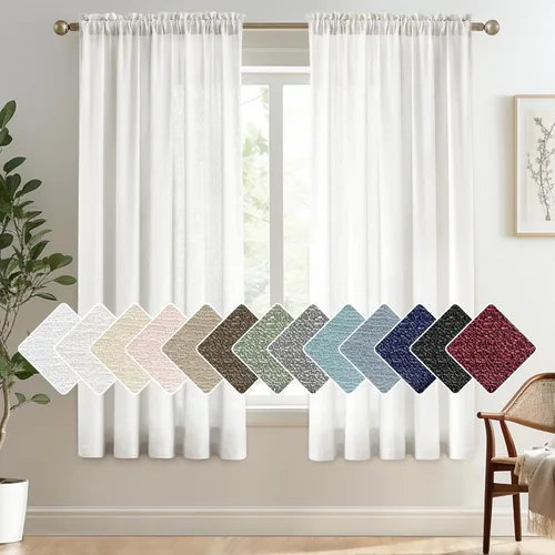 Vista 76 de Melodieux Cortinas de Niveles Semitraslúcidas Negras de 24 Pulgadas de Largo para Cocina, Cafetería, Dormitorio, Ventanas Pequeñas, Aspecto de Lino