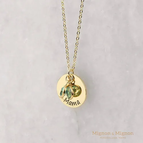 Vista 5 de MignonandMignon Birthstone Disc Necklace Personalized Gift for Her Birthstone Amethyst Raw Stone Gift for Grandma - LCN-BS