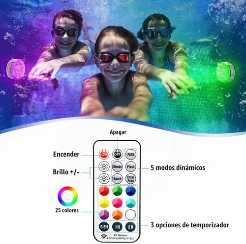 Vista 8 de Qoolife - Luces recargables sumergibles para piscina con mando a distancia, impermeables, carga subacuática, operadas por batería, controladas, 25