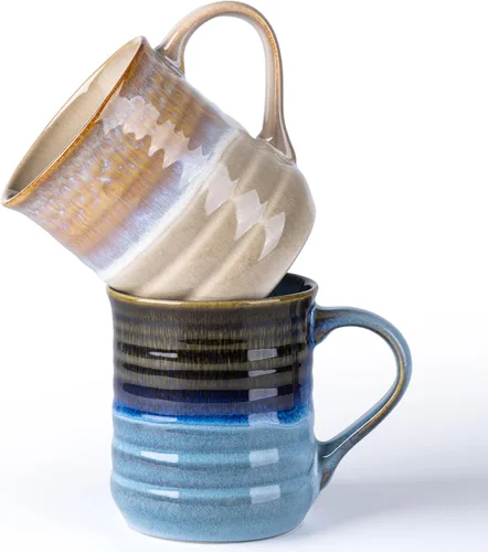 Vista 12 de GBhome Taza de café grande de 18 onzas, taza de café de cerámica hecha a mano para café con leche, té, cerveza, cacao caliente, apta