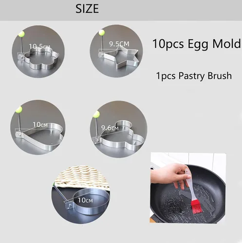 Vista 3 de 10 moldes para huevos, moldeador de huevos, anillo de huevo para freír huevos de acero inoxidable antiadherente para panqueques con asa, molde