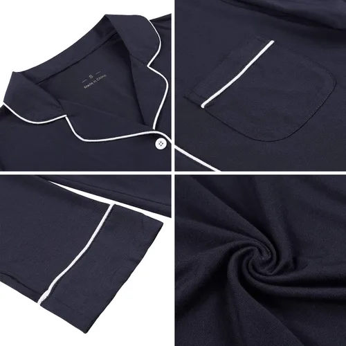 Vista 14 de Samring Camisón de pijama para mujer, manga corta/larga, con botones, camisón para dormir, camisón para novio, talla XXL