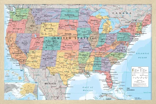 Vista 12 de Trends International Póster de pared de USA Map 2023, 14.72 x 22.37 pulgadas, versión enmarcada de madera de granero