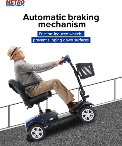 Vista 7 de Scooter eléctrico de movilidad de 4 ruedas - Scooter plegable de movilidad con batería para personas mayores, adultos, color azul