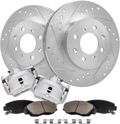 Vista 17 de Detroit Axle - Kit de frenos delanteros para Nissan Altima 2002-2006, Maxima 2002-2003, Infiniti I35 2002-2004, Rotores de freno de disco estriados