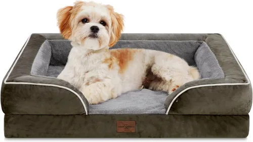 Vista 13 de Comfort Expression - Cama ortopédica para perros medianos, 28 x 19 pulgadas, cama impermeable y de apoyo de espuma con cojines removibles, sofá
