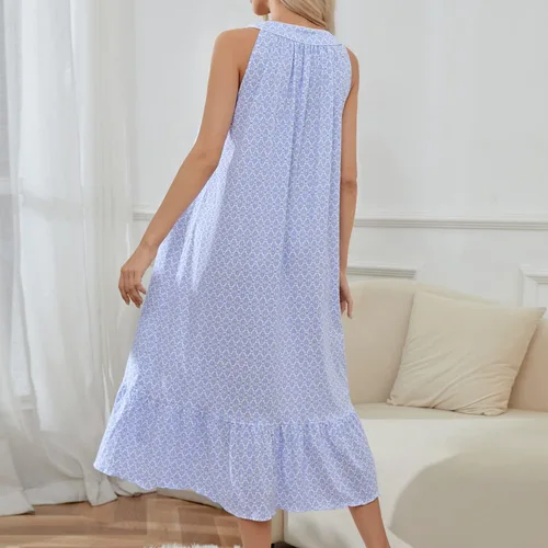 Vista 2 de FMIRREO Camisón de algodón para mujer, sin mangas, suave, cómodo, camisón largo para mujer