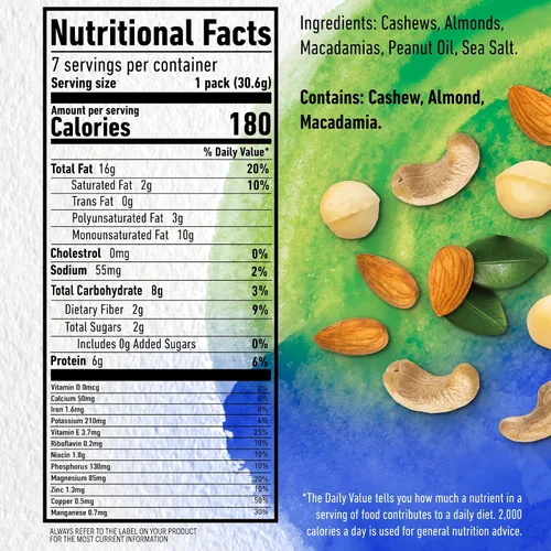 Vista 2 de PLANTERS NUT-rition Mezcla de Nueces Integrales, Caja de 7.5 oz (Contiene 7 Bolsas Individuales) - Mezcla de Bocadillos de Anacardos, Almendras
