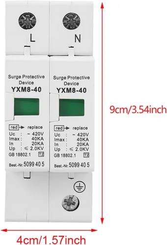 Vista 4 de Maxmartt Pararrayos de sobretensión de voltaje de 2 polos Protector de sobretensiones de bajo voltaje Pararrayos 420V 42KA Casa Dispositivo