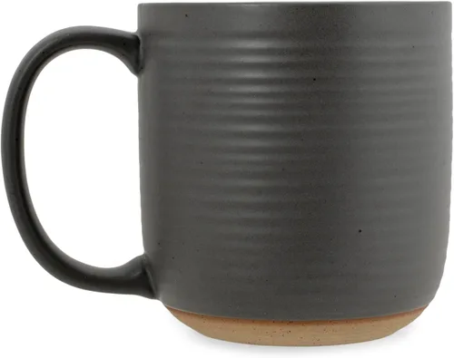 Vista 7 de Elanze Designs Tazas de café de cerámica acanalada de 16 onzas con fondo de arcilla cruda, paquete de 2, color negro