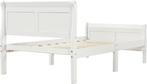 Vista 8 de Merax Base de cama de plataforma de madera, base de cama individual, base de colchón con cabecero, estribo, soporte de listones de madera