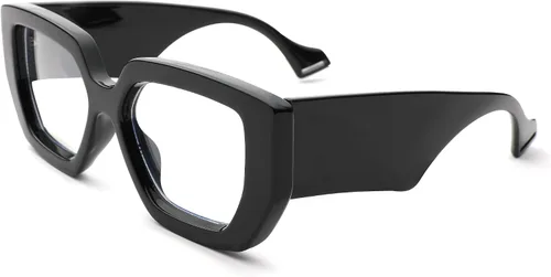 Vista 12 de Hycredi Gafas de luz azul de marco grueso para mujeres y hombres, anteojos cuadrados de gran tamaño para juegos de computadora con lente transparente