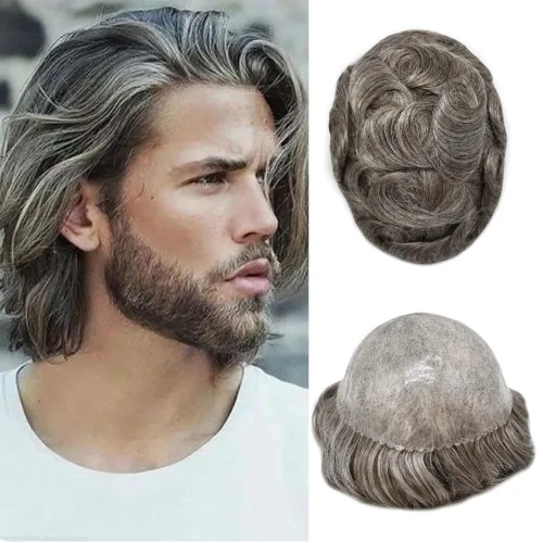 Vista 55 de Hombres Toupee Hairpieces 100% Europeo Virgen Sistema de Cabello Humano Para Hombres Full Poly Skin Mens Hair Pieces Toupee Protesis Capilar Para