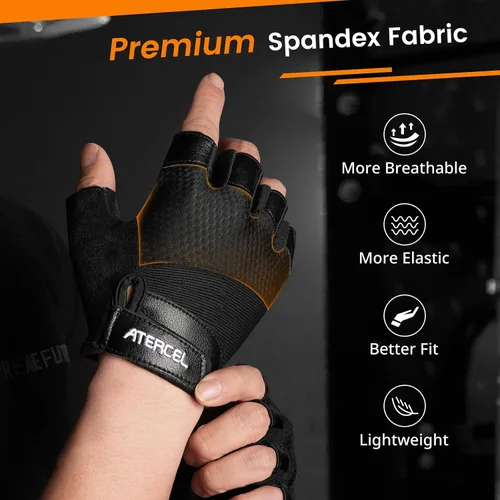 Vista 4 de ATERCEL Guantes de entrenamiento de cuero de alta calidad, ideales para hombres y mujeres, adecuados para levantamiento de pesas, gimnasio, ciclismo