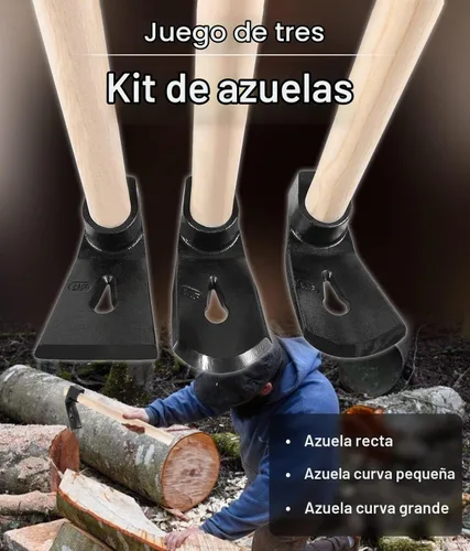 Vista 2 de Juego de herramientas para tallar madera para carpintería Adze, incluye adze recto, curva grande Adze y curva pequeña Adze (3PCS)