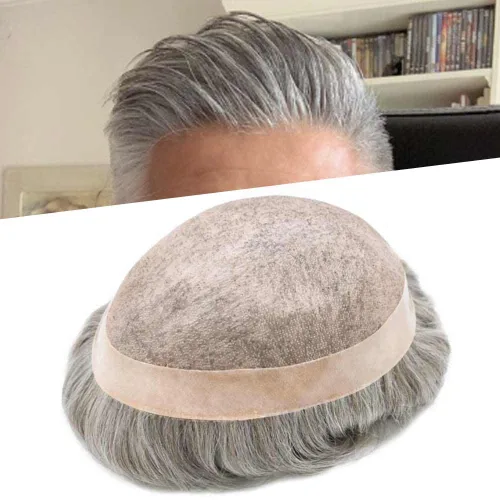 Vista 57 de LOVIN - Sistema de cabello humano para hombres, postizo fino de encaje mono para hombre, prótesis masculina de piel de polietileno alrededor