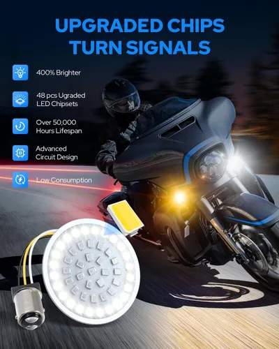 Vista 4 de Benlari Nueva versión 1157 Bombillas LED intermitentes, luces traseras delanteras de 2 pulgadas con lentes ahumados aptos para Harley Davidson