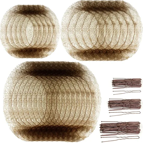Vista 9 de Teenitor Juego de accesorios para el cabello, incluye 40 redes invisibles para recital de ballet y 80 pines para hacer moños, marrón, 3 tamaños