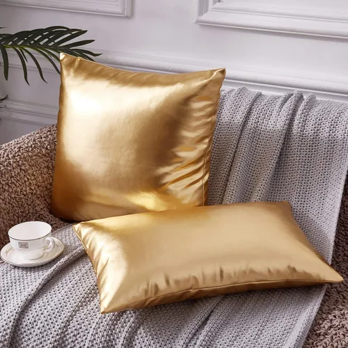 Vista 3 de EUCIOR Almohada Decorativa, Fundas de Almohada de Oro 16x16, Fundas de Almohada Decorativas Modernas Metálicas Brillantes, Fundas de Almohada