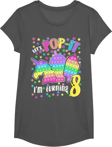 Vista 31 de Let's Pop-it I'm turning 8 Colorful 8th Birthday - Camiseta para niña, Negro