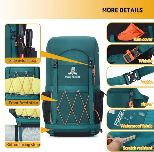 Vista 4 de Bseash Mochila de senderismo impermeable de 40L con cubierta para lluvia, bolsa de viaje deportiva al aire libre para camping, escalada, ciclismo