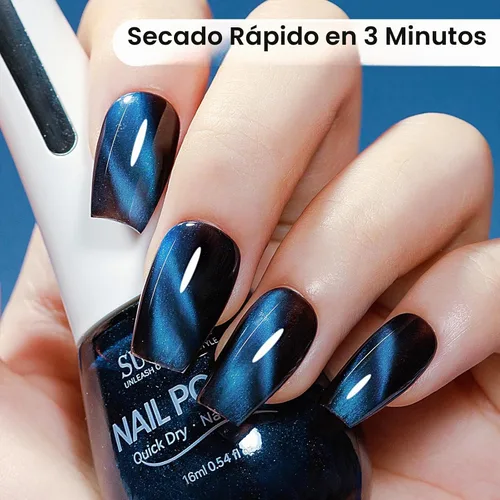Vista 6 de Esmalte de uñas magnético de secado rápido, color negro y azul Negro azul