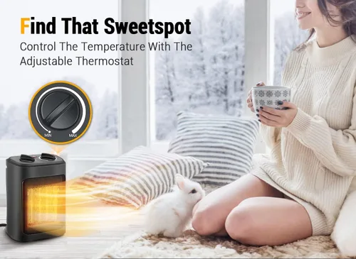 Vista 10 de Calentador de espacio, calentadores eléctricos portátiles de 1500 W para interiores con termostato, pequeño calentador de habitación de cerámica