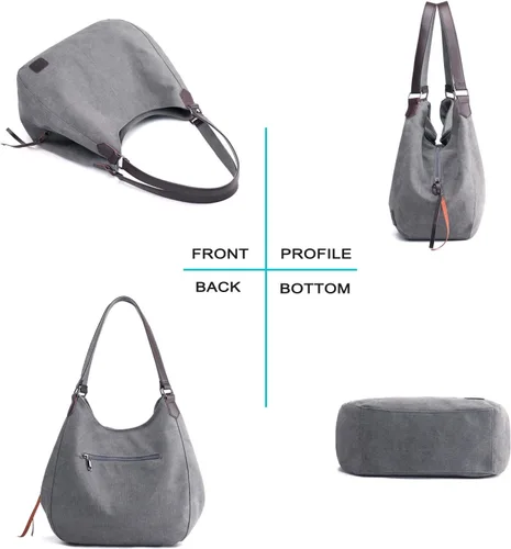 Vista 5 de Dourr Bolso para hombro para mujer, con múltiples bolsillos, bolso de mano moderno de lona de algodón