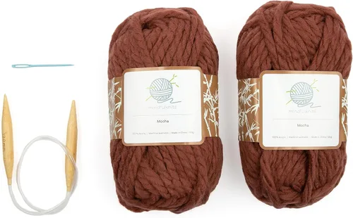 Vista 7 de mindfulknits Kit para aprender a tejer - Tejer un gorro grueso - Agujas de tejer, aguja de hilo e hilo acrílico grueso voluminoso para tejer - Malai