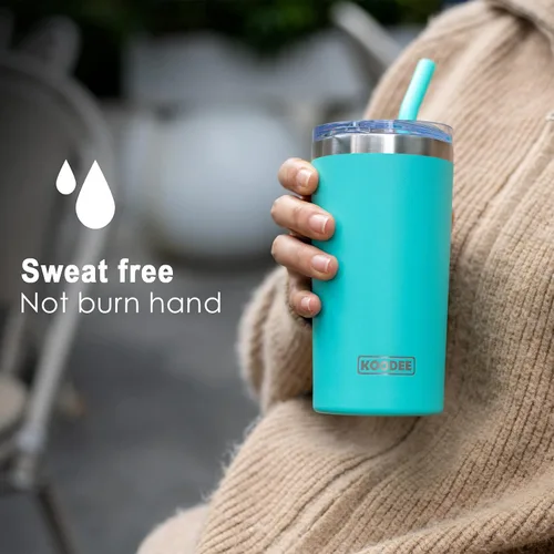 Vista 4 de koodee Vaso térmico con popote de 12 oz delgado de acero inoxidable de doble pared al vacío para mujer, sin sudor (blanco)