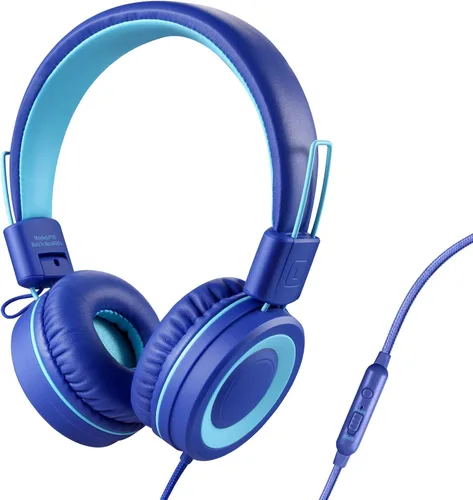 Vista 8 de POWMEE M3 - Auriculares para niños con micrófono, ligeros, plegables, ajustables, estéreo, con graves con cable de 4.3 ft sin enredos para Negro