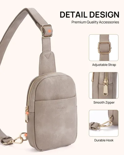 Vista 47 de Telena Riñonera pequeña para mujer, de cuero, cangureras, bolsa de pecho para mujer