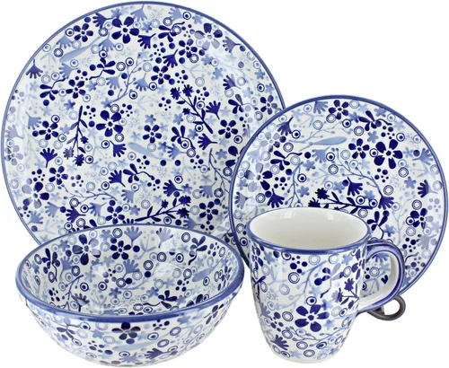 Vista 6 de Cerámica polaca Blue Rose – Juego de 4 piezas Blue Harmony – Servicio para 1-1 lugar – Ideal para cenas diarias, comidas informales o como vajilla