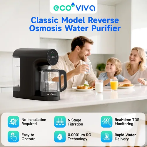 Vista 2 de Ecoviva Filtro de agua de ósmosis inversa para encimera, sistema de filtración de agua de ósmosis inversa de 6 etapas con jarra de vidrio de 44