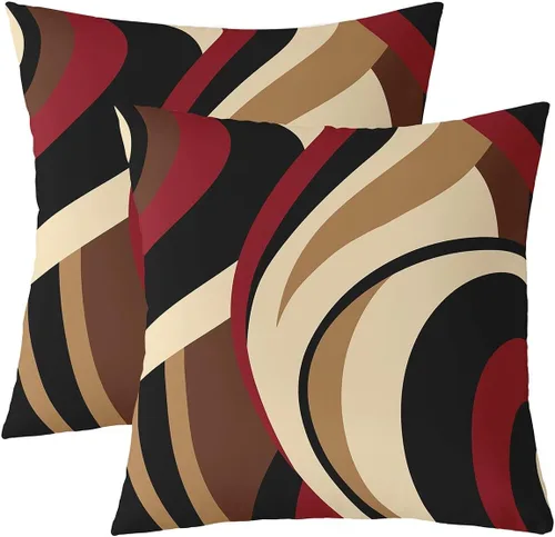Vista 29 de Castle Fairy Juego de 2 fundas de almohada modernas con estampado de líneas geométricas de doble cara de 16 x 16 pulgadas, color gris, negro y rojo