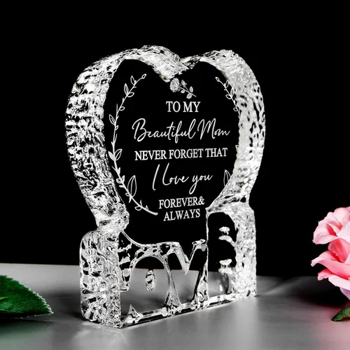 Vista 2 de Regalos de cristal grabados en forma de corazón para mamá, placa de cristal personalizada para el día de la madre, cumpleaños, regalos de Navidad
