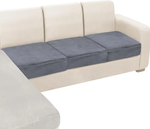 Vista 29 de NAISI Fundas de cojín de sofá de terciopelo elásticas de 1 pieza, fundas de asiento de sofá o respaldo, fundas suaves individuales para sofá Beige