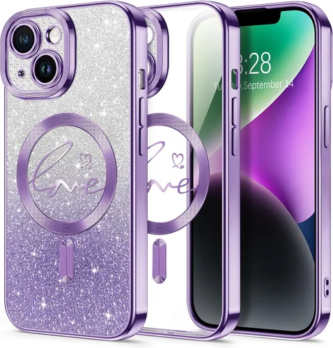 Vista 164 de Hython Funda para iPhone Air con purpurina, compatible con MagSafe Love Heart fundas magnéticas transparentes para teléfono para mujeres y niñas