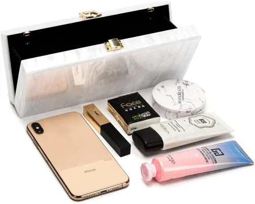Vista 5 de Bolso de mano de acrílico para mujer, bolso de mano de acrílico de perlas largas para cenas, fiestas, bodas, iPhone