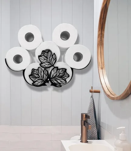 Vista 13 de Bear - Almacenamiento de papel higiénico de pared de metal, divertido soporte de papel higiénico negro, soporte de papel de metal decorativo