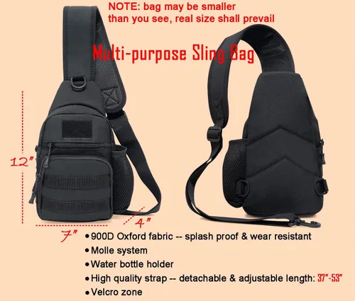 Vista 2 de Ait fish Pequeña bolsa táctica cruzada para hombres y mujeres mochila de un hombro para senderismo viajes color negro Negro - Mochilas Daypack
