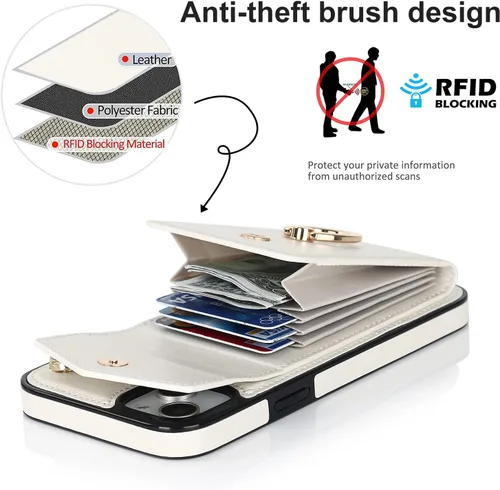 Vista 4 de Asuwish Funda de teléfono para iPhone 14 de 6.1 pulgadas, funda tipo cartera con protector de pantalla de vidrio templado y anillo de bloqueo RFID