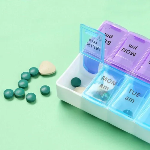Vista 3 de Organizador de píldoras extragrande, organizador de pastillas XL para 7 días 2 veces al día, pastillero diario semanal, caja de medicina de gran