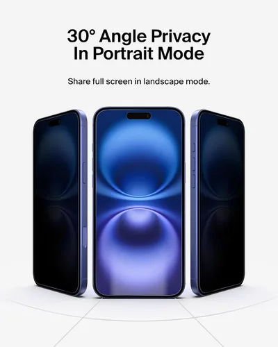 Vista 4 de Belkin ScreenForce InvisiGlass - Protector de pantalla de privacidad para iPhone 16 Plus, protección contra impactos resistente a los arañazos