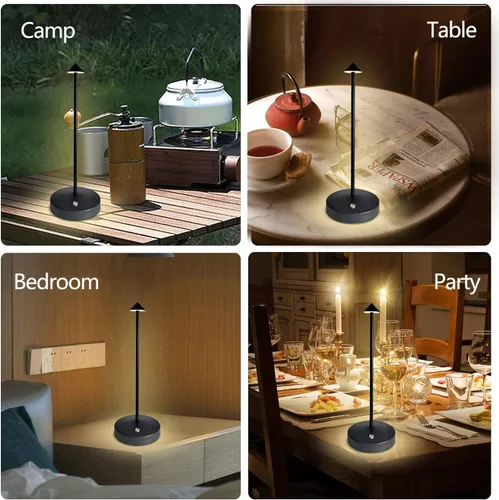 Vista 5 de Lámpara de mesa inalámbrica recargable, lámpara de mesa con pilas de 3000 mAh, LED portátil táctil de 2 niveles de brillo, lámpara de barra paquete