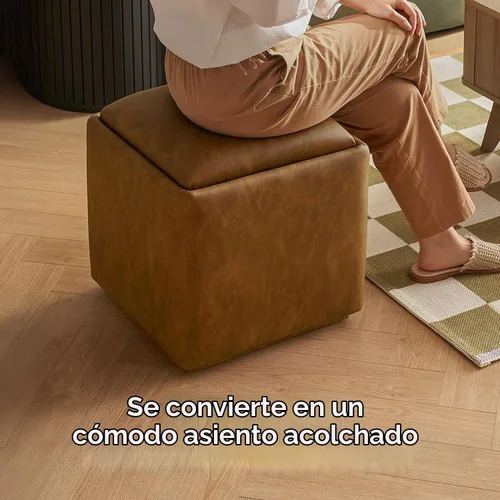 Vista 3 de mopio Levi - Otomana de almacenamiento con bandeja reversible, mesa de centro cuadrada tipo baúl moderna, otomana de taburetes tapizados