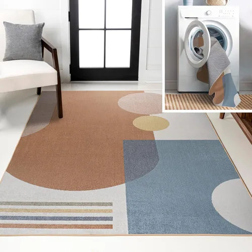 Vista 13 de JONATHAN Y Alfombra de interior lavable a máquina color crema/multi 3X5 pies, estampado de algas abstracto glam botánico para sala de estar