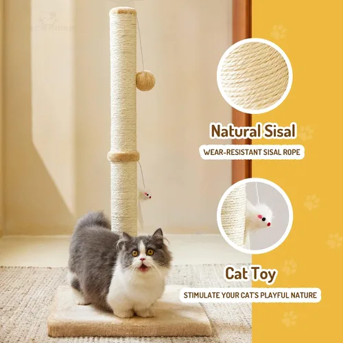 Vista 2 de MeowHomm Postes rascadores para gatos de interior y adultos de 32 pulgadas de alto con 2 bolas colgantes, rascador grande para gatos, incluye cuerda