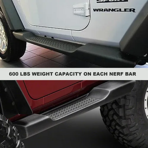 Vista 5 de Estribos compatibles con Jeep Wrangler JK Unlimited 2007-2018 de 2 puertas, barras Nerf con escalón lateral negro